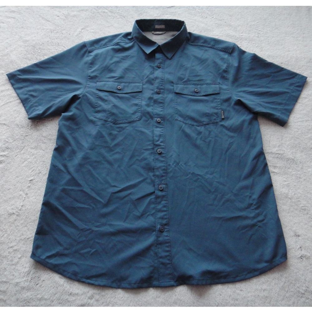 Columbia Men's Utilizer II Short Sleeve Button Down Shirt Dark Teal Blue Grid L
